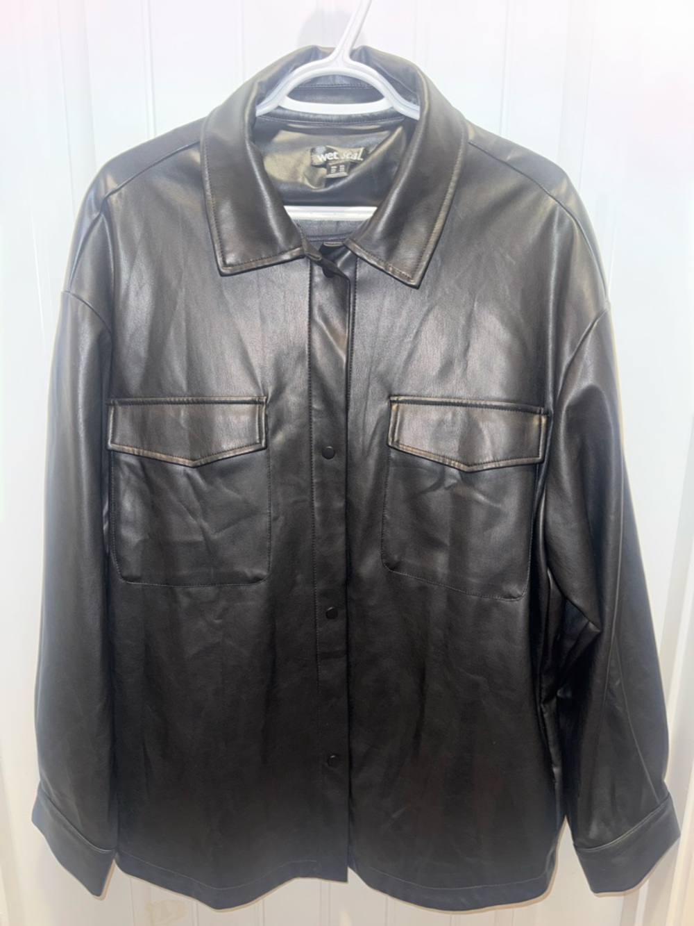 Wet Seal Black Faux Leather Shirt Jacket